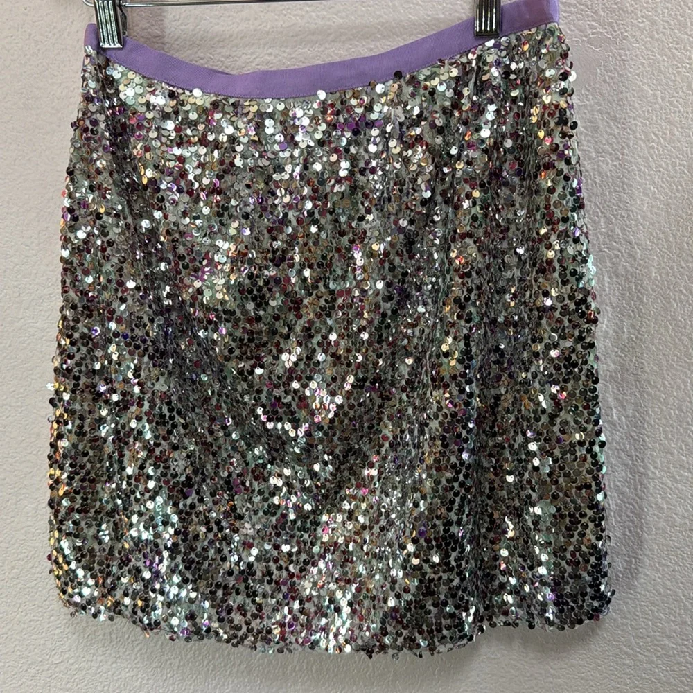 NWT J. Crew Skirt MINI faux wrap skirt silver purple‎ sequins side zipper Tag:6